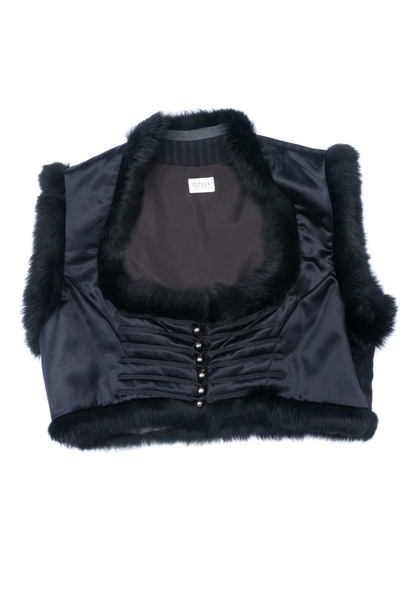 Ozbek Silk Satin Fur Trim Crop Vest