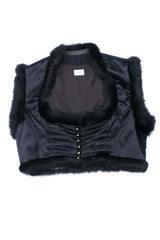 Ozbek Silk Satin Fur Trim Crop Vest