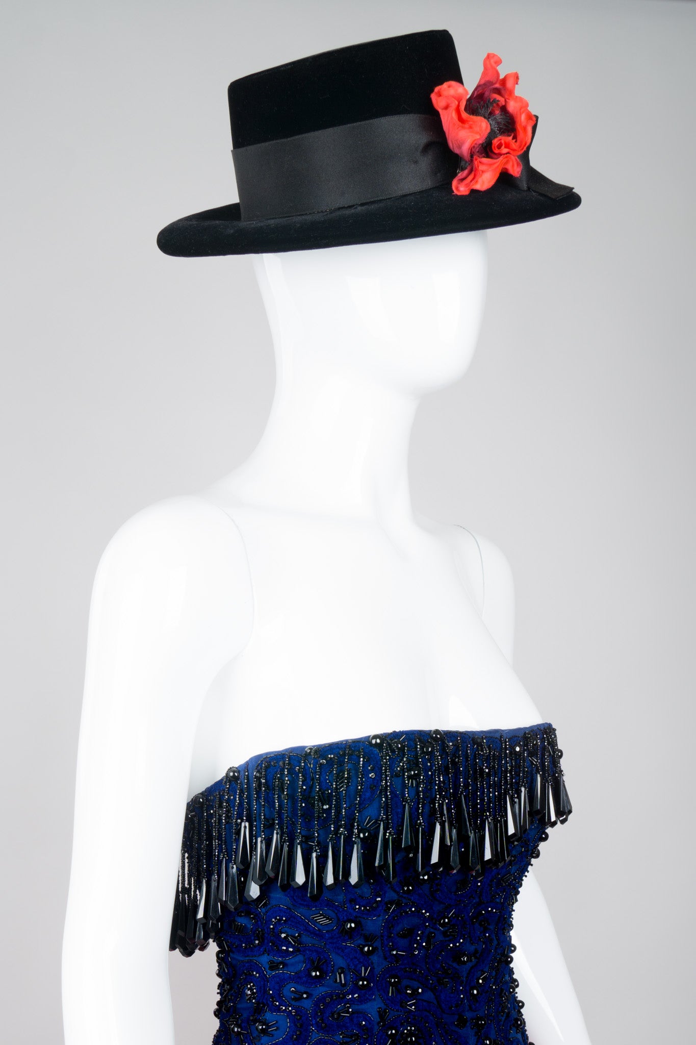 Givenchy Poppy Blossom Velvet Boater Brimmed Hat