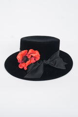 Givenchy Poppy Blossom Velvet Boater Brimmed Hat