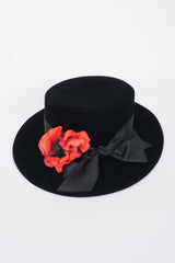 Givenchy Poppy Blossom Velvet Boater Brimmed Hat