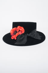 Givenchy Poppy Blossom Velvet Boater Brimmed Hat