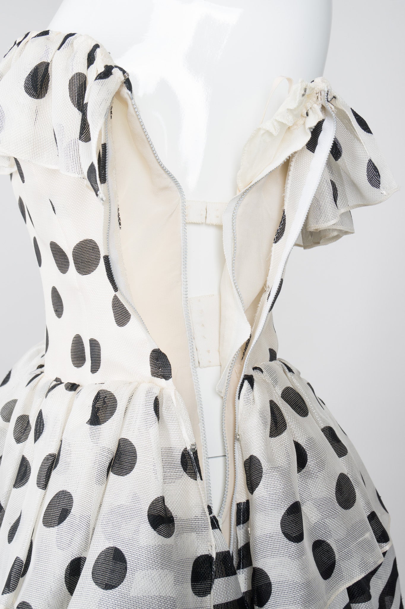 Givenchy 80s Silk Burlap Tiered Polka Dot Peplum Gown