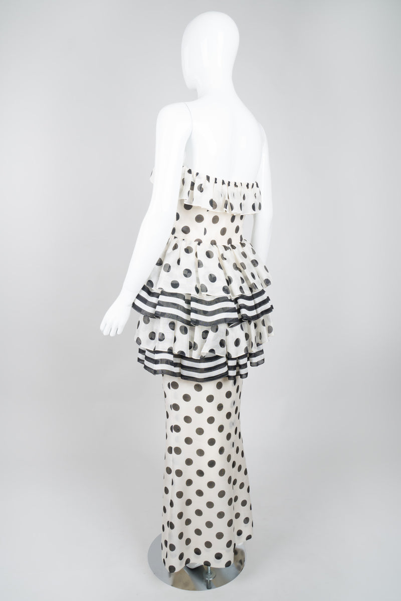 Givenchy 80s Silk Burlap Tiered Polka Dot Peplum Gown