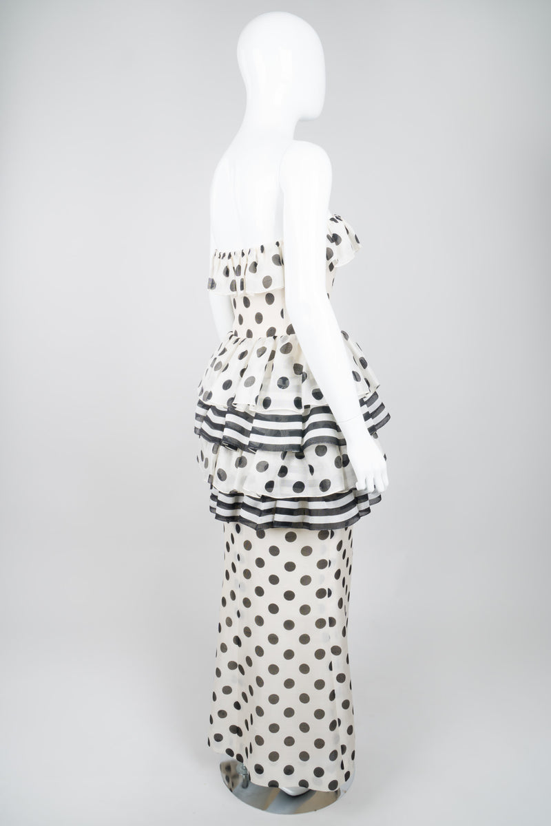 Givenchy 80s Silk Burlap Tiered Polka Dot Peplum Gown