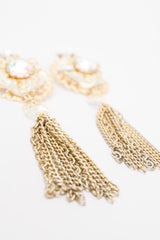 Vintage Unsigned AB Crystal Filigree Tassel Earrings