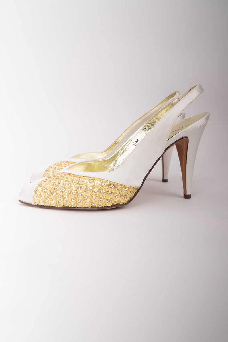 Giorgio Beverly Hills Old Hollywood Crystal Lamé Slingback Heels