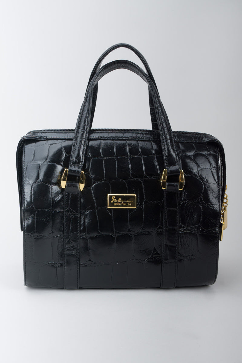 Fred Hayman Croc Embossed Leather Satchel Handbag