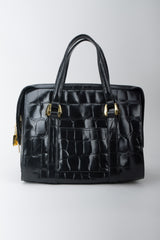 Fred Hayman Croc Embossed Leather Satchel Handbag