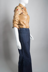 Comme Des Garçons Pinstripe Wide Leg Flared Denim Trousers