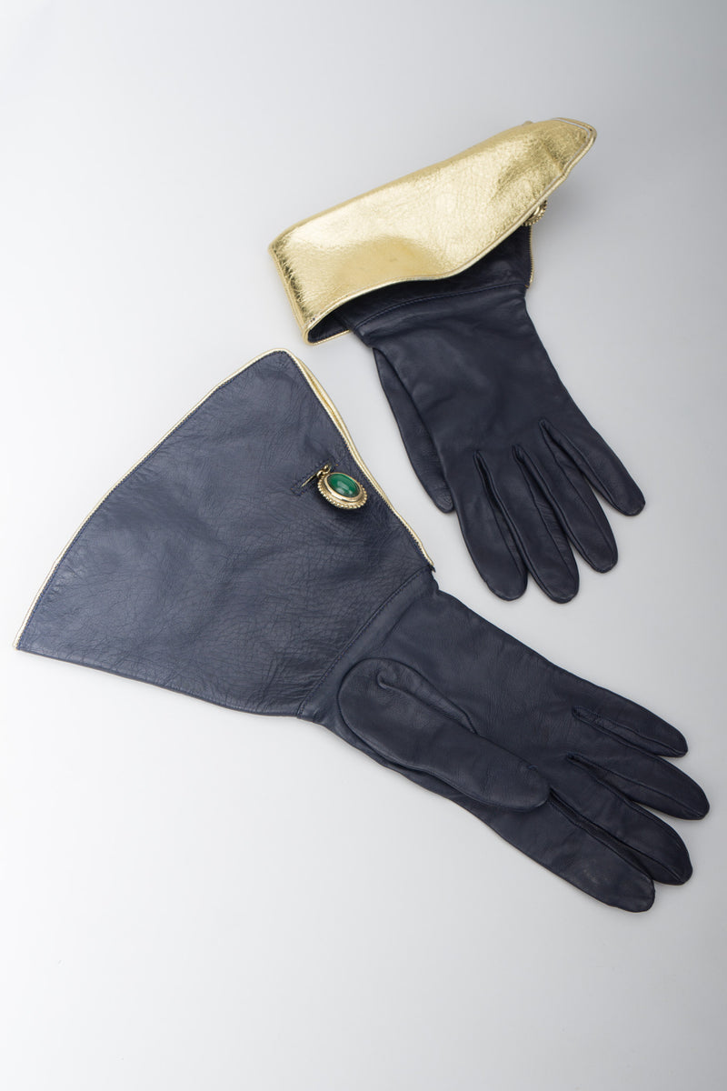 Isabel Canovas Metallic Lamé Cuffed Gauntlet Gloves