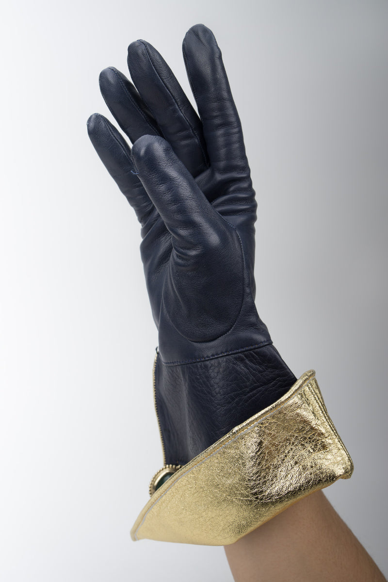 Isabel Canovas Metallic Lamé Cuffed Gauntlet Gloves