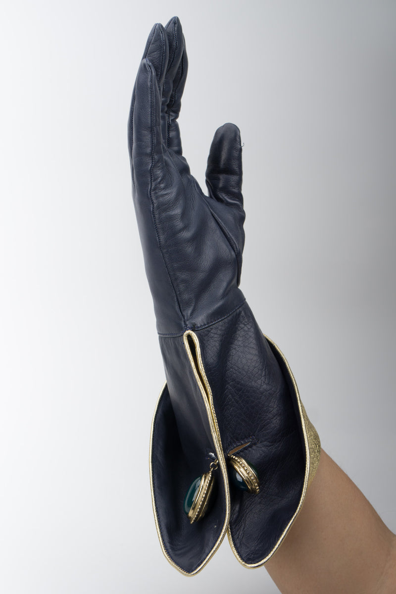 Isabel Canovas Metallic Lamé Cuffed Gauntlet Gloves