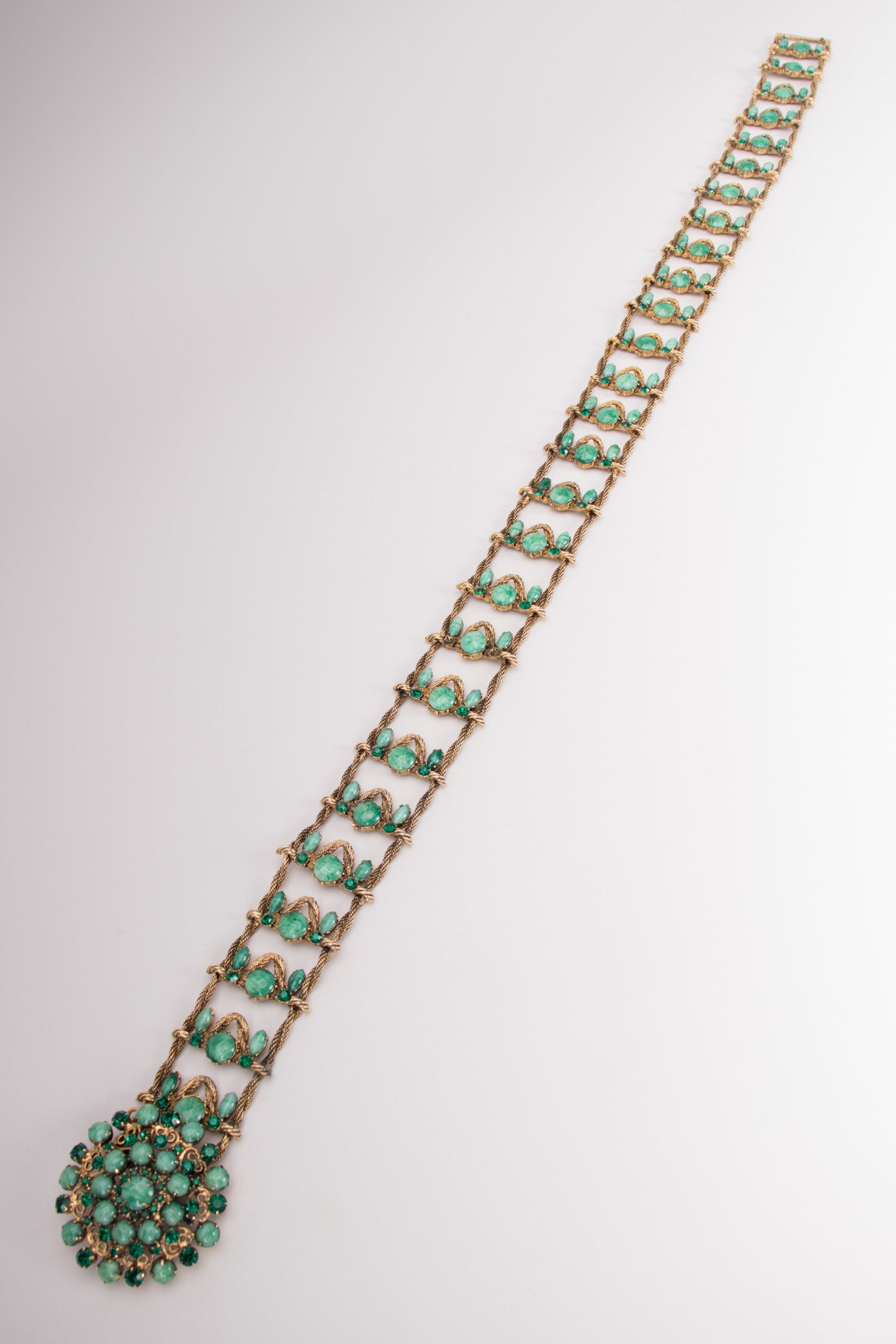 Yves Saint Laurent YSL 1960 Vintage Crystal Jade Aventurine Metal Belt