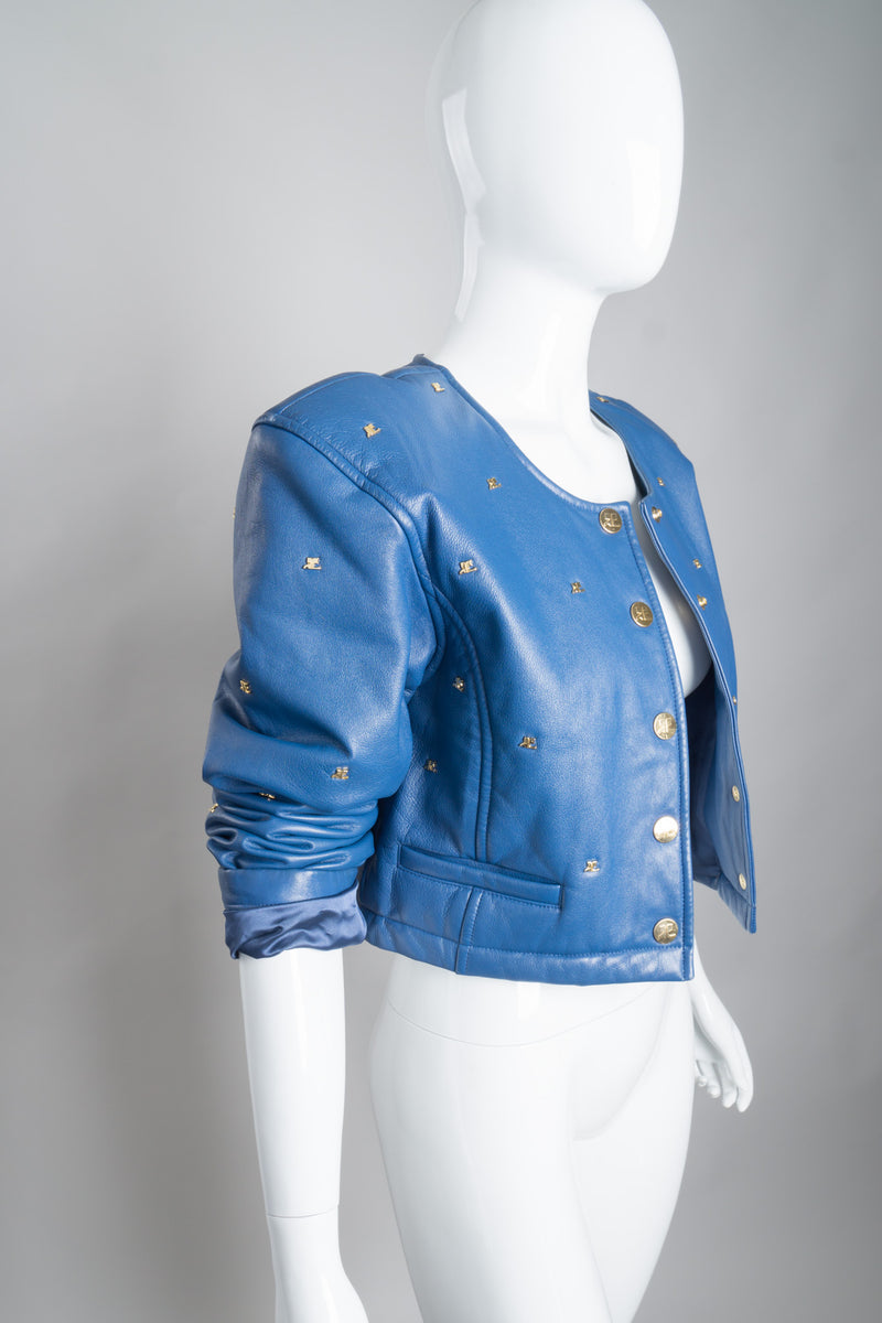 Courreges Logo Stud Cropped Leather Jacket