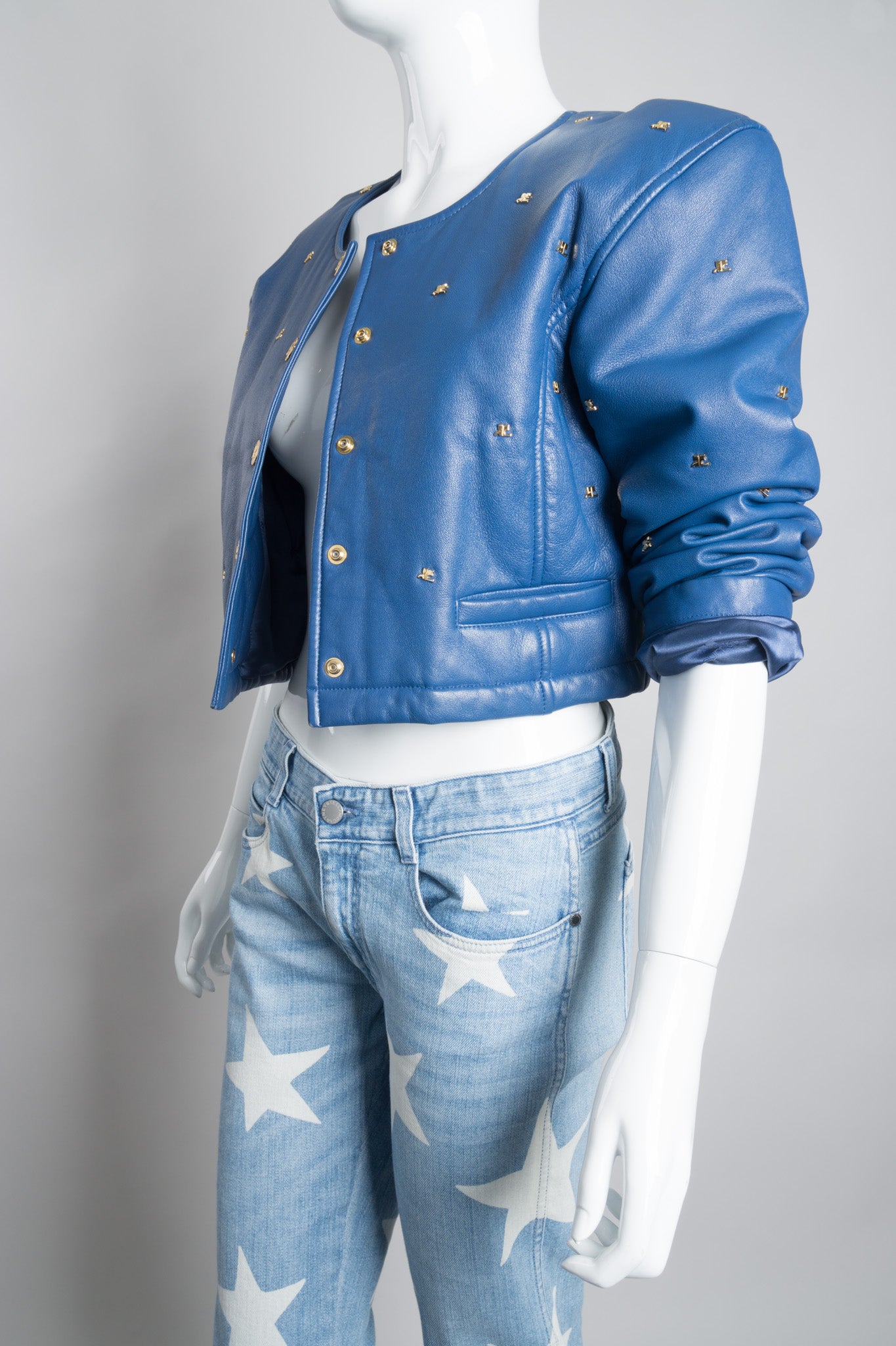 Courreges Logo Stud Cropped Leather Jacket