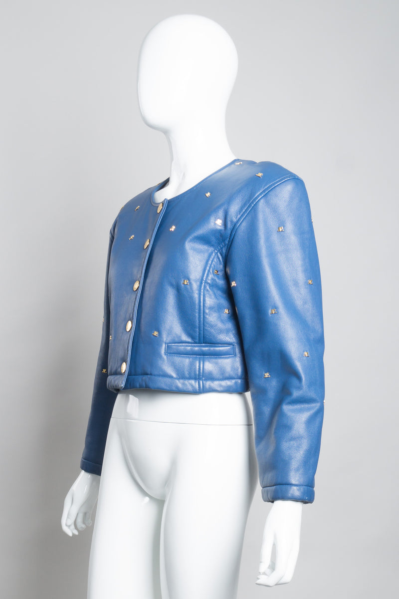 Courreges Logo Stud Cropped Leather Jacket