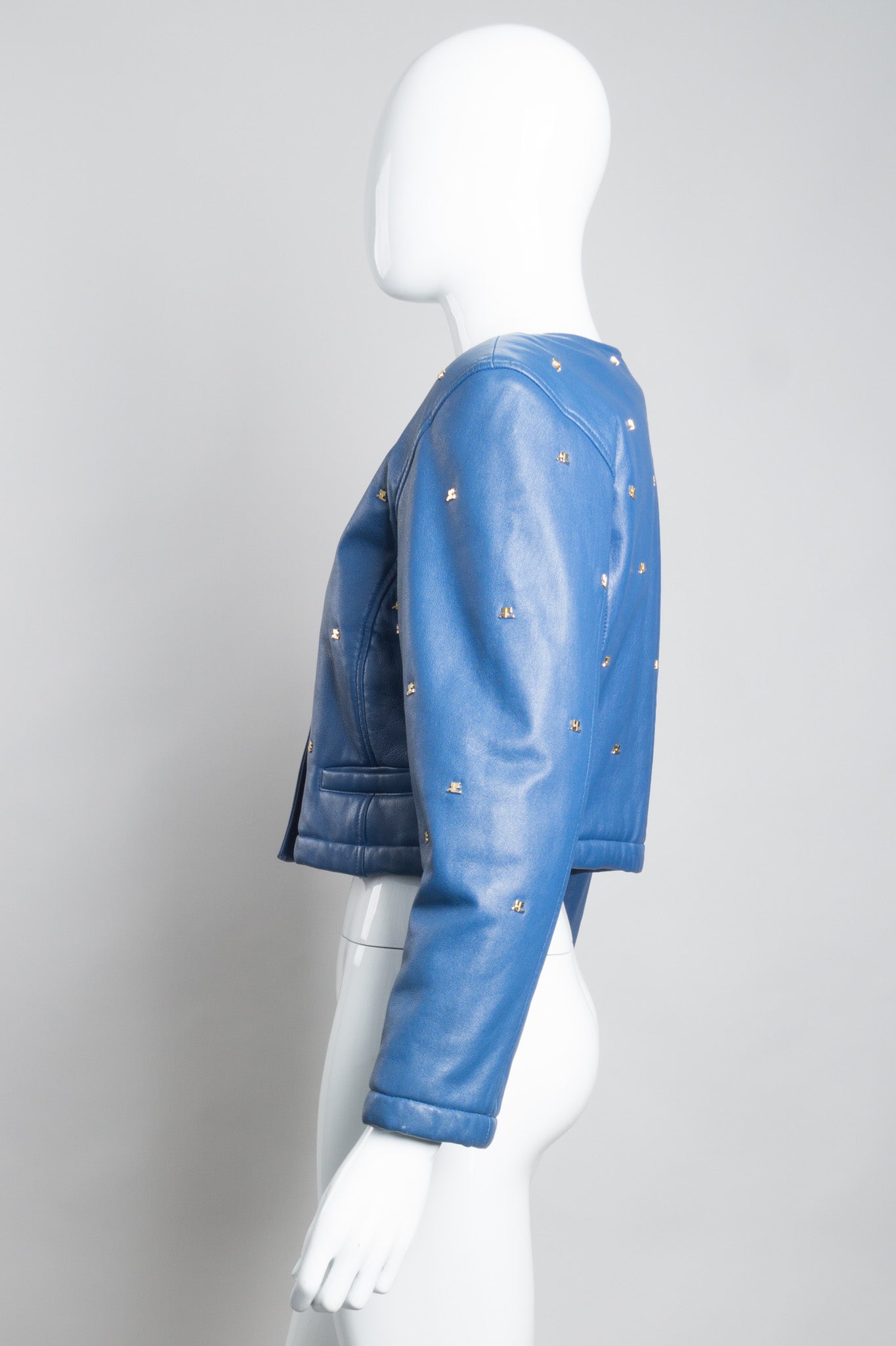 Courreges Logo Stud Cropped Leather Jacket