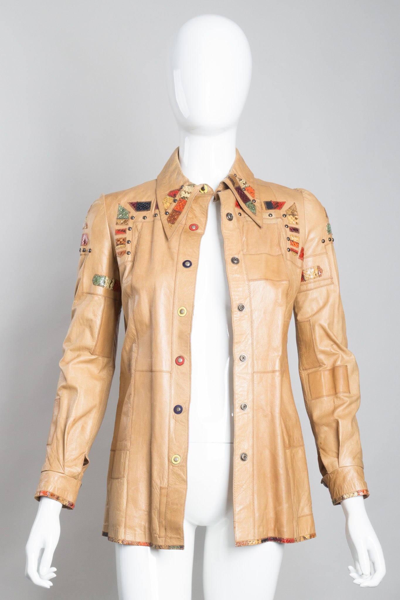 Francois Villon Paris Snake Trim Leather Shirt Jacket