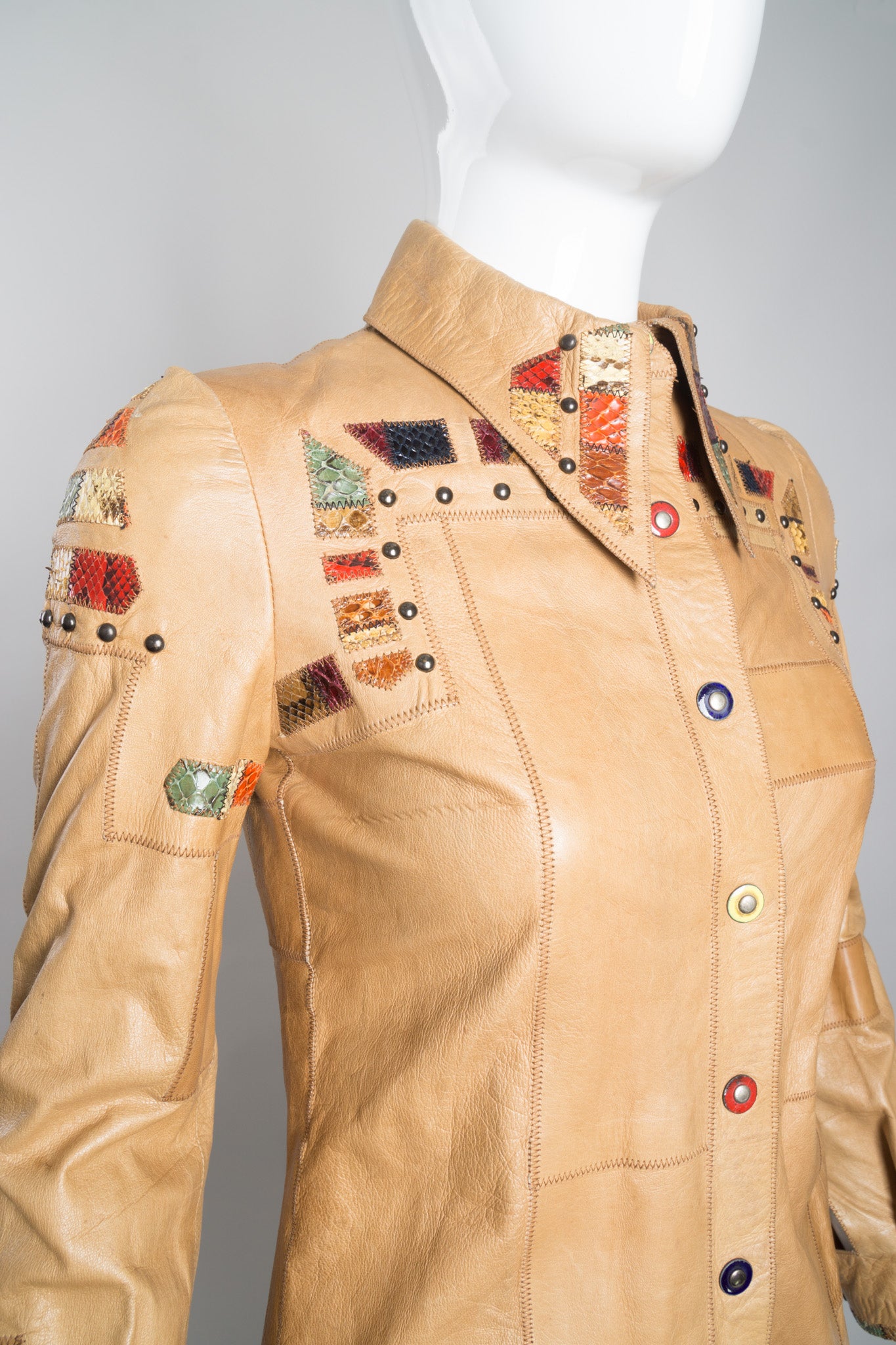 Francois Villon Paris Snake Trim Leather Shirt Jacket