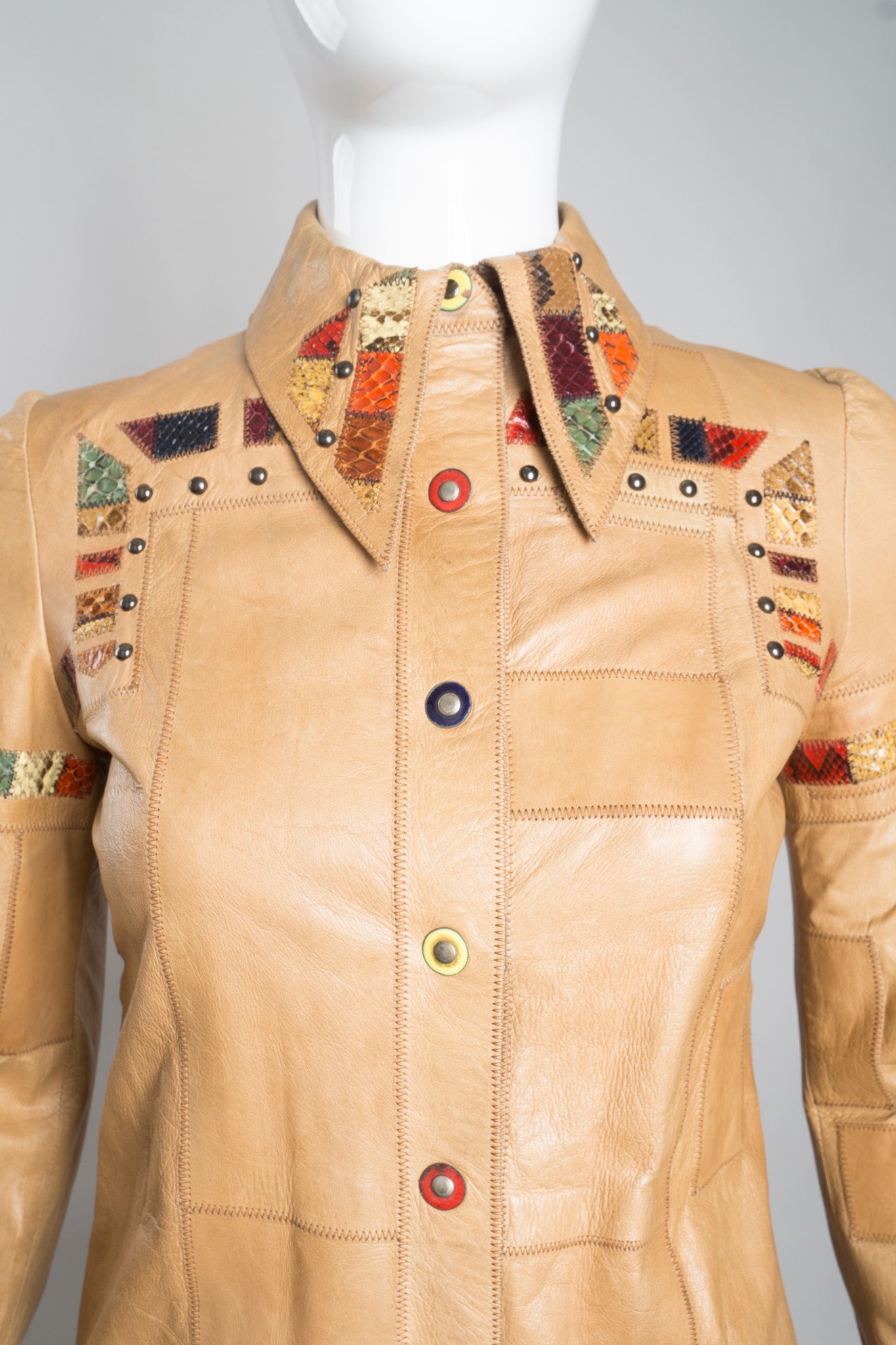 Francois Villon Paris Snake Trim Leather Shirt Jacket