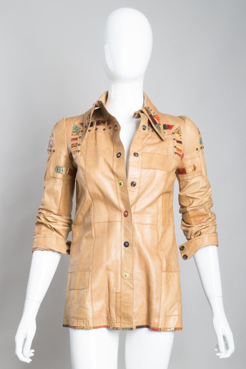 Francois Villon Paris Snake Trim Leather Shirt Jacket