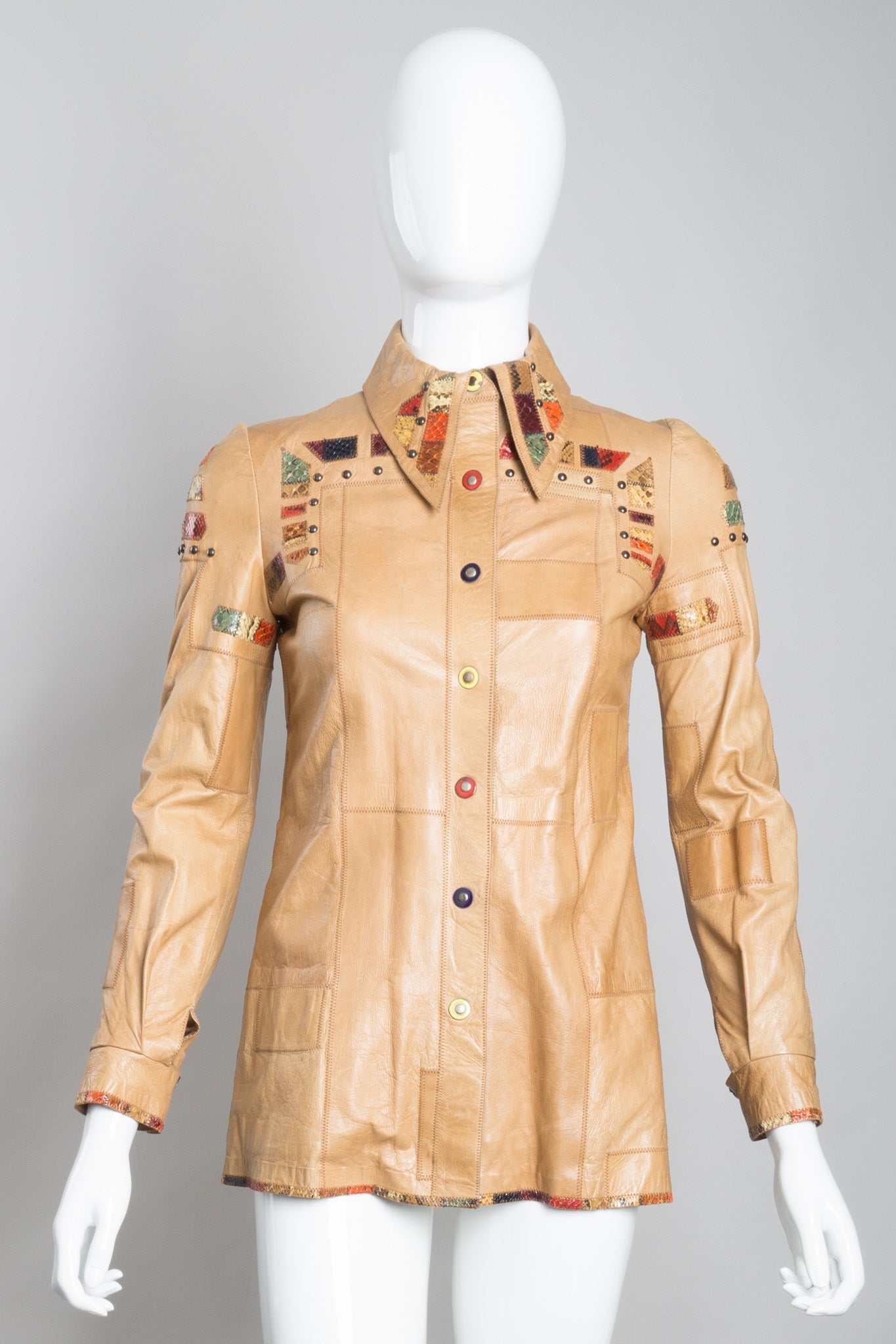 Francois Villon Paris Snake Trim Leather Shirt Jacket