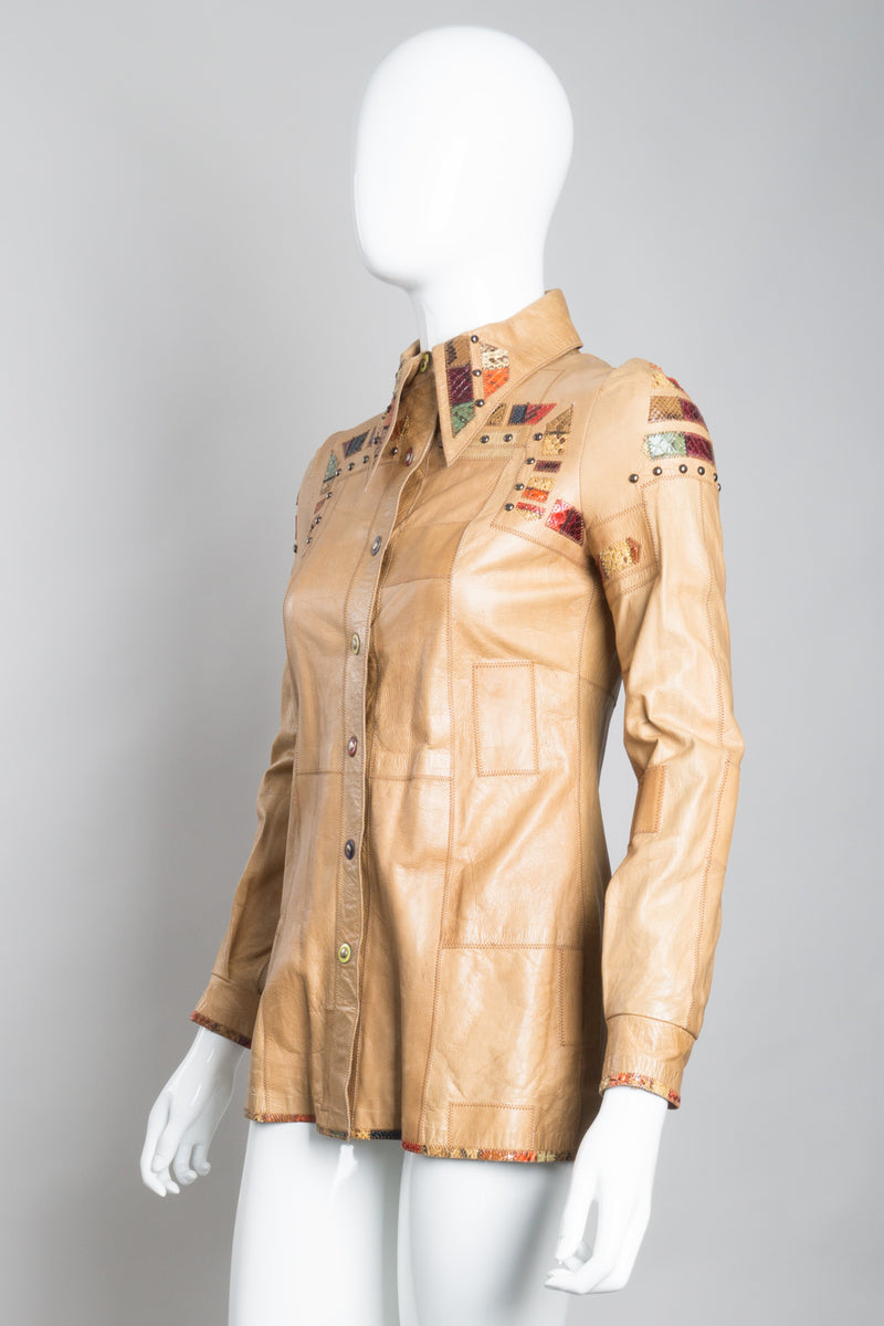 Francois Villon Paris Snake Trim Leather Shirt Jacket