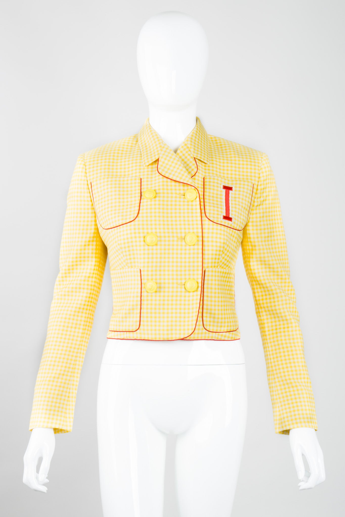 Istante Versace Cropped Gingham Double Breasted Letter Jacket