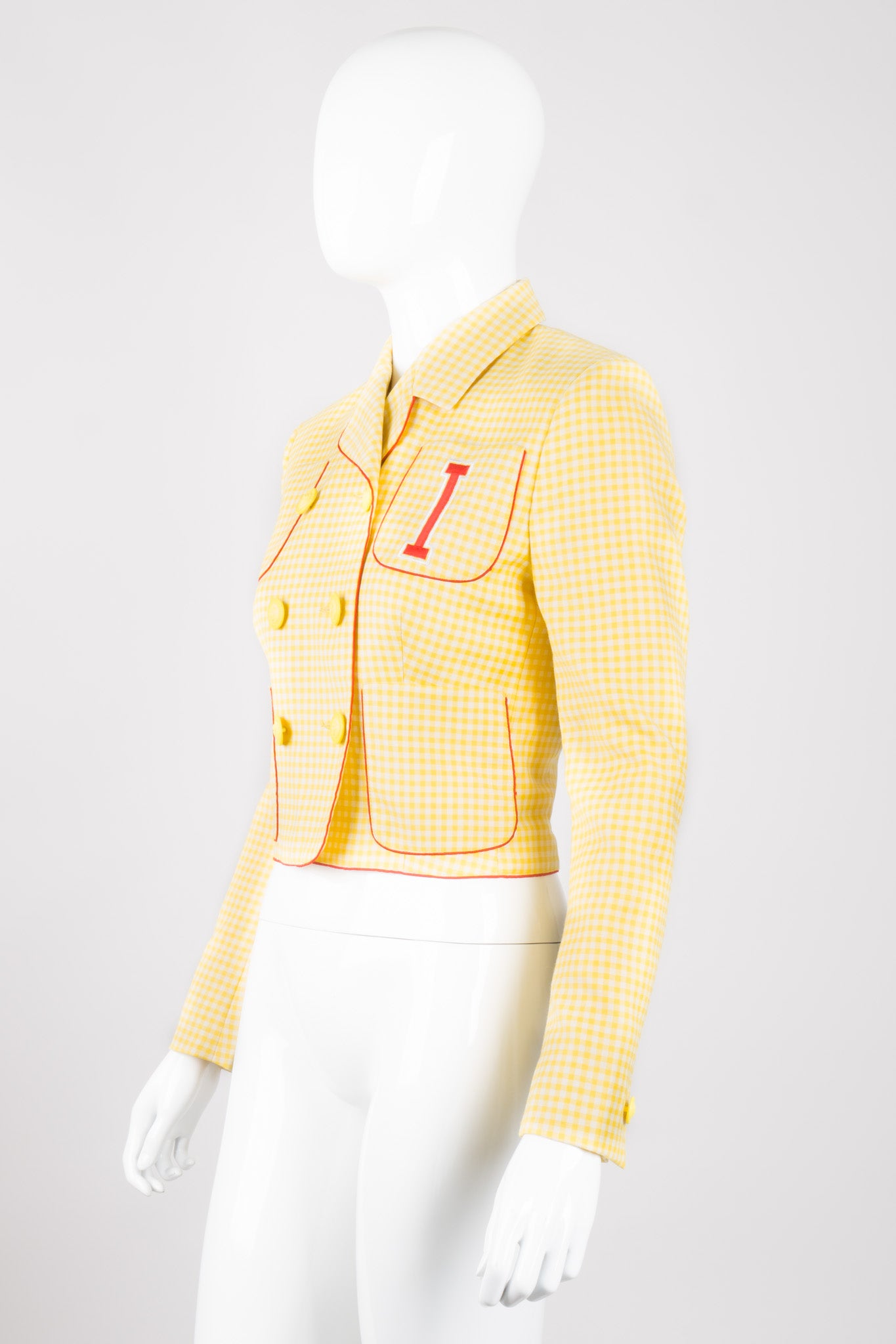 Istante Versace Cropped Gingham Double Breasted Letter Jacket