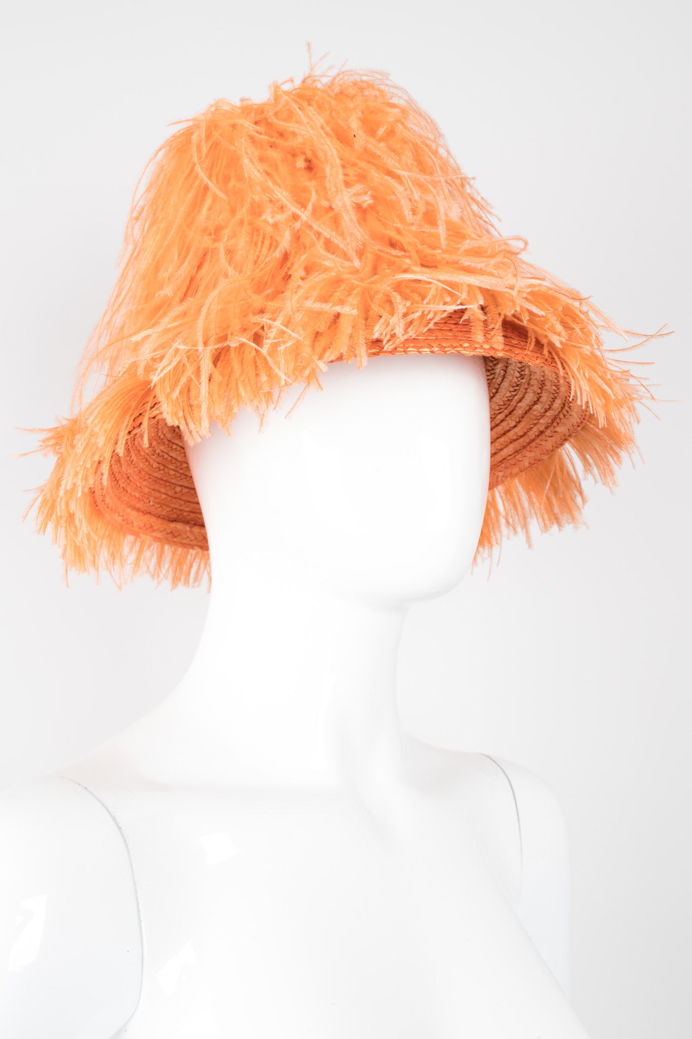 Happy Capper Ostrich Feather Straw Bucket Hat