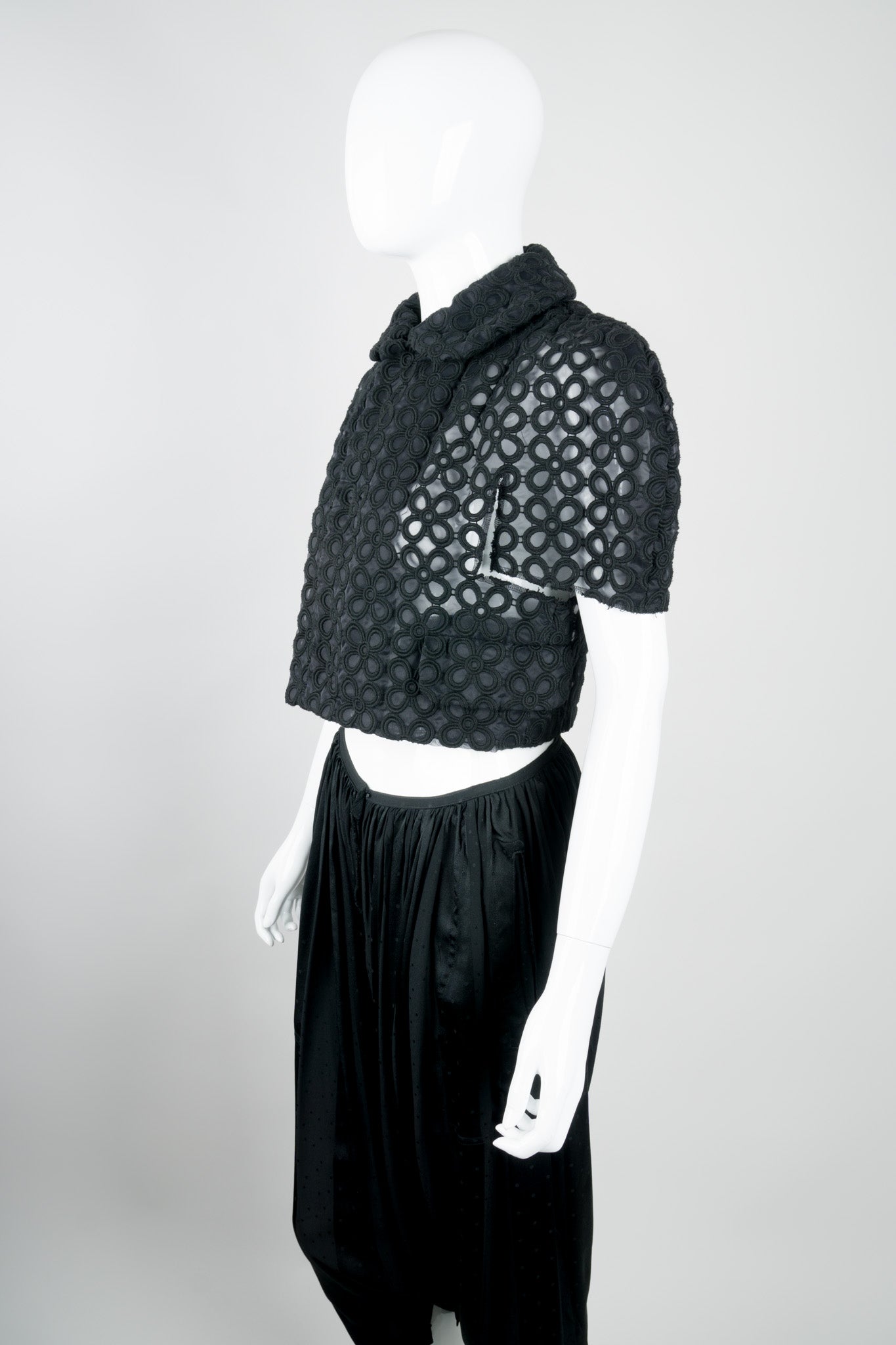 Comme Des Garcons Sheer Mesh Daisy Embroidered Short Sleeve Jacket