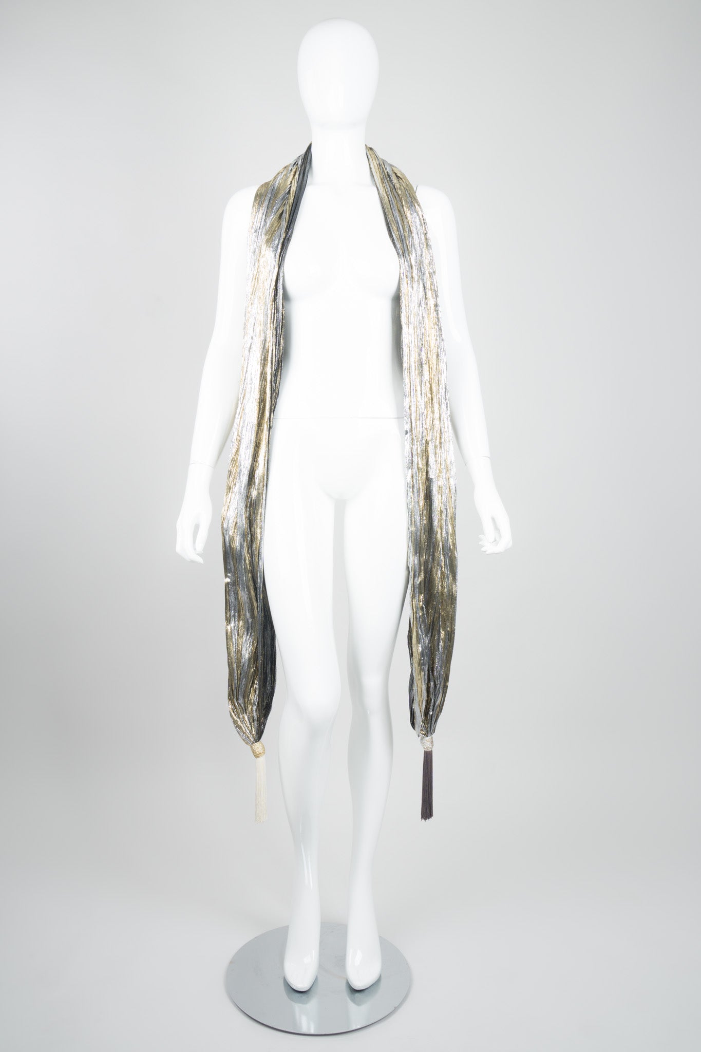 Vintage Metallic Lamé Tassel Scarf Formal Wrap Bikini Cover Up