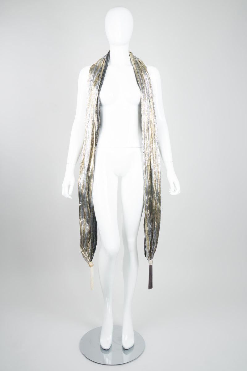 Vintage Metallic Lamé Tassel Scarf Formal Wrap Bikini Cover Up