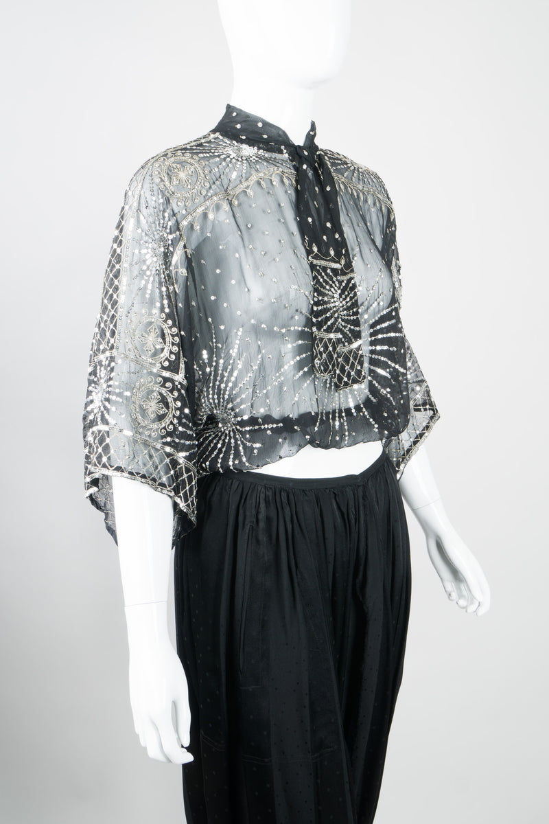 Lillie Rubin Sheer Chiffon Sequin Sunburst Top