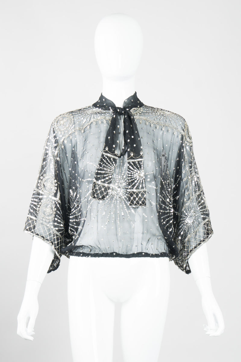 Lillie Rubin Sheer Chiffon Sequin Sunburst Top