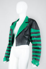 Phillip Noel Beetlejuice Cropped Stripe Leather Jacket