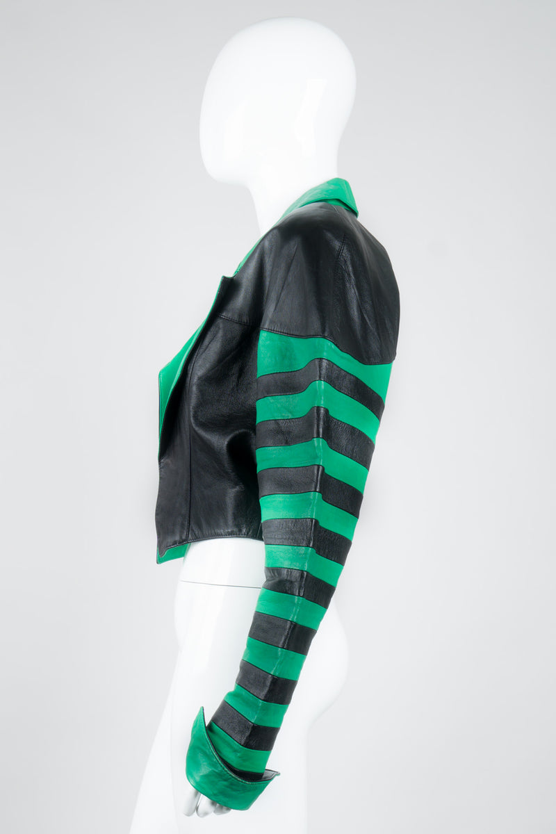 Phillip Noel Beetlejuice Cropped Stripe Leather Jacket