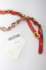 Moschino Cherry Red Patent Leather Braid Heart Chain Belt