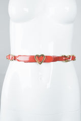 Moschino Cherry Red Patent Leather Braid Heart Chain Belt