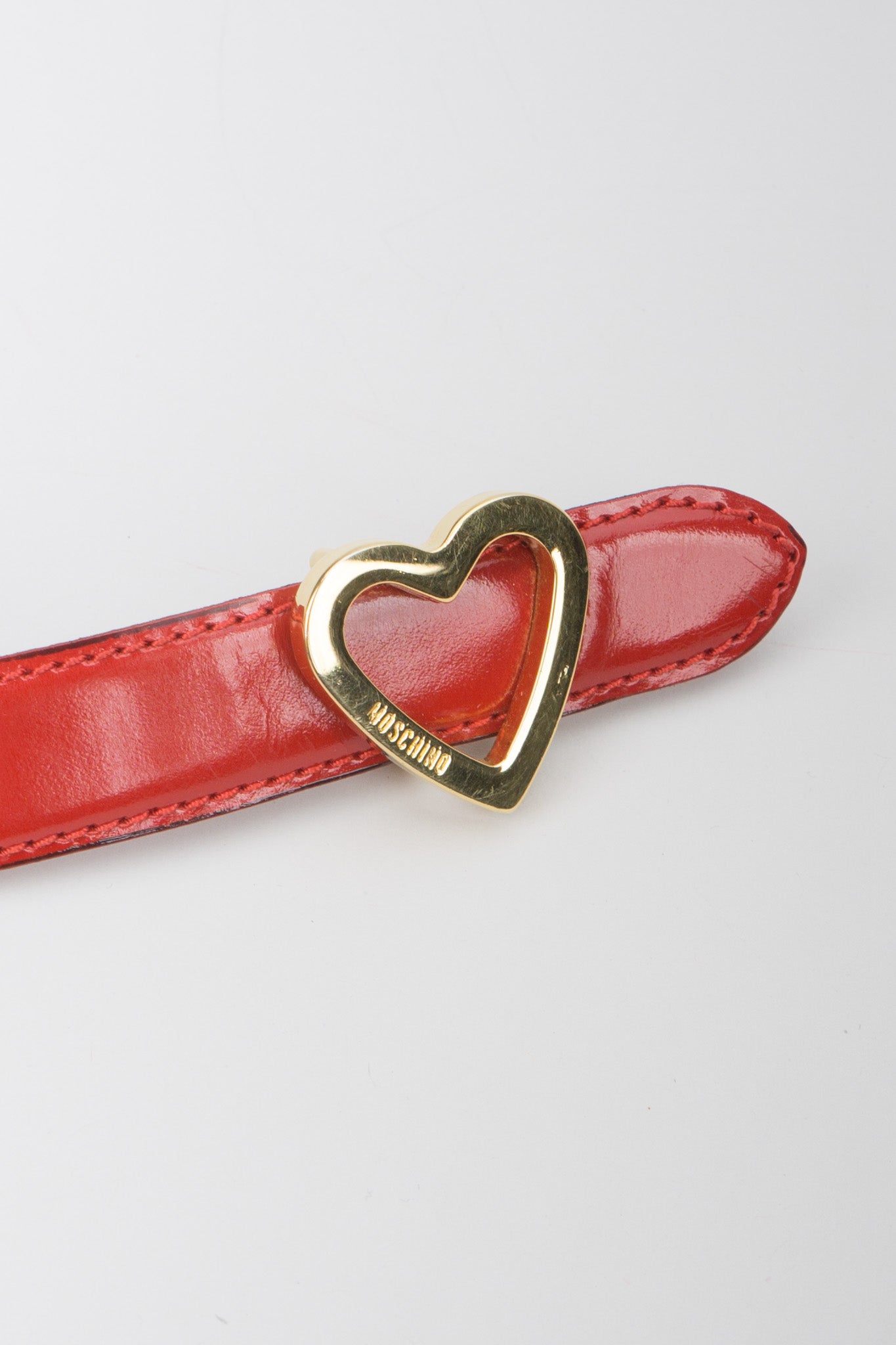 Moschino Cherry Red Patent Leather Braid Heart Chain Belt