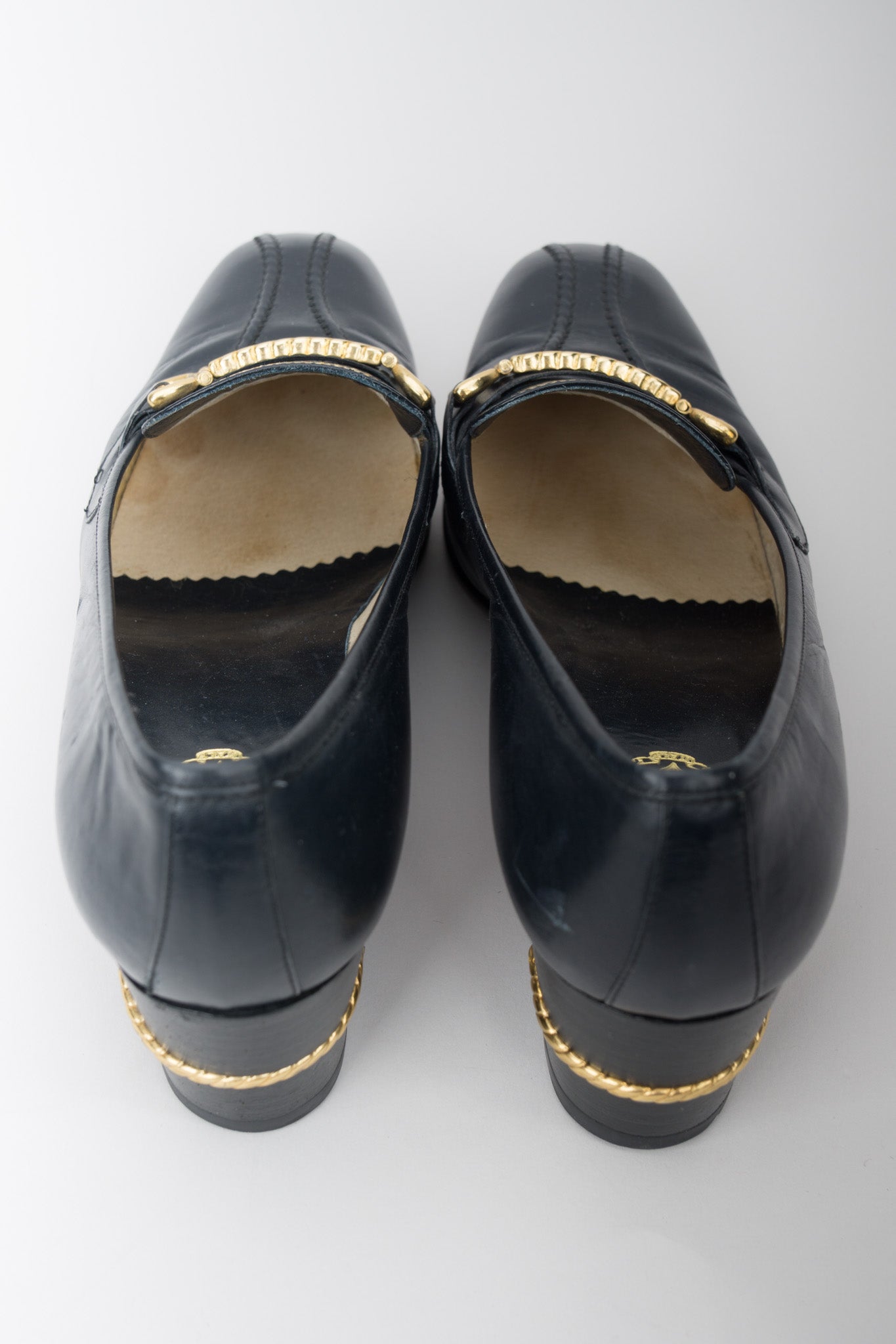 Gucci Vintage Gold Braid Heeled Loafers