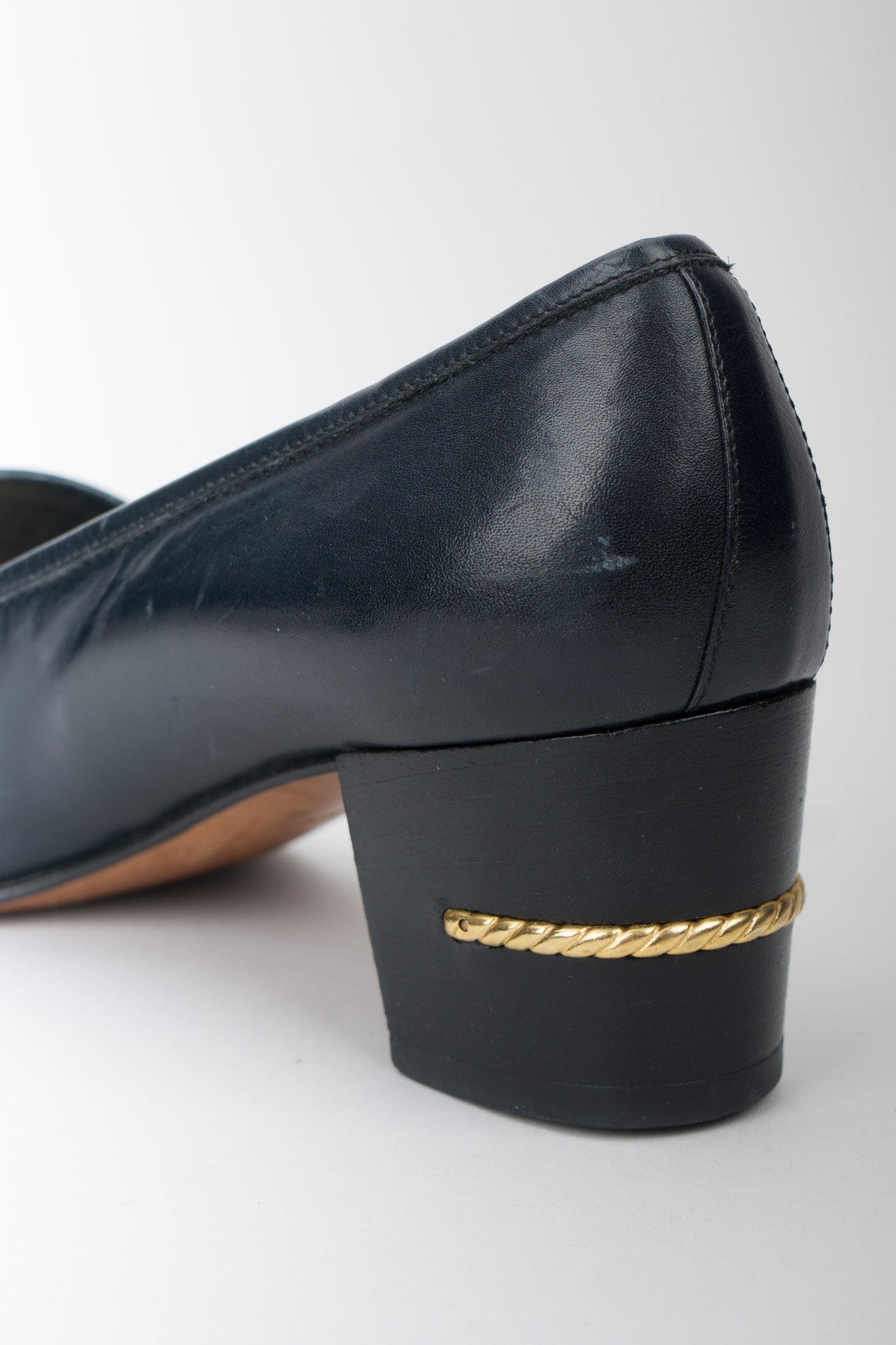 Gucci Vintage Gold Braid Heeled Loafers