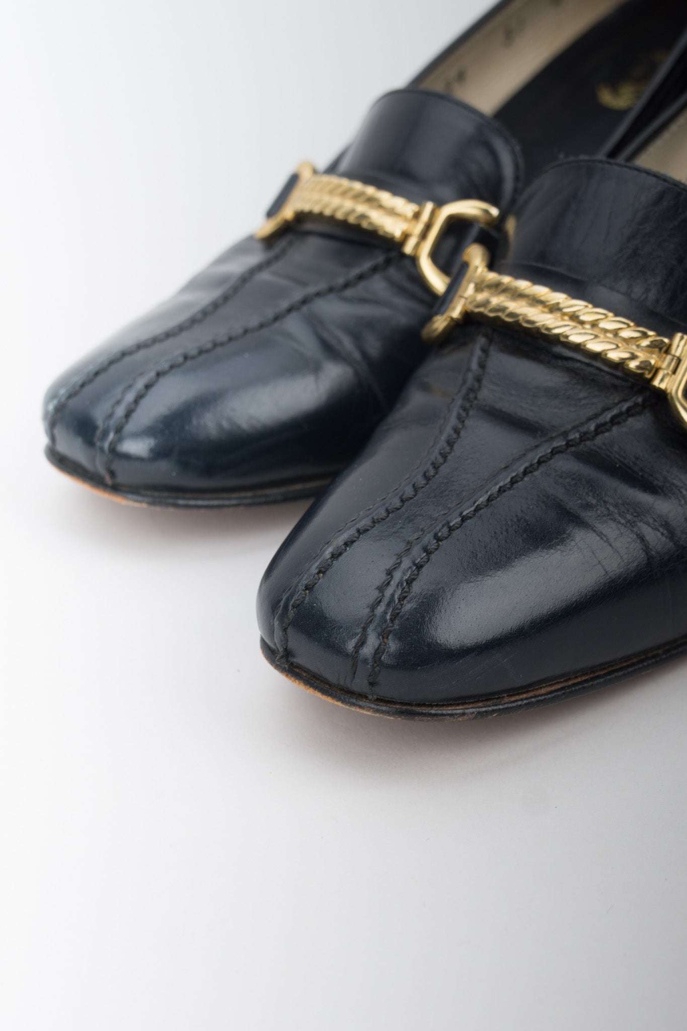 Gucci Vintage Gold Braid Heeled Loafers