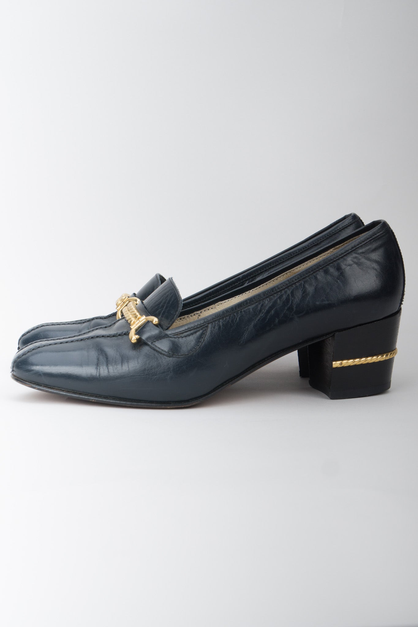 Gucci Vintage Gold Braid Heeled Loafers