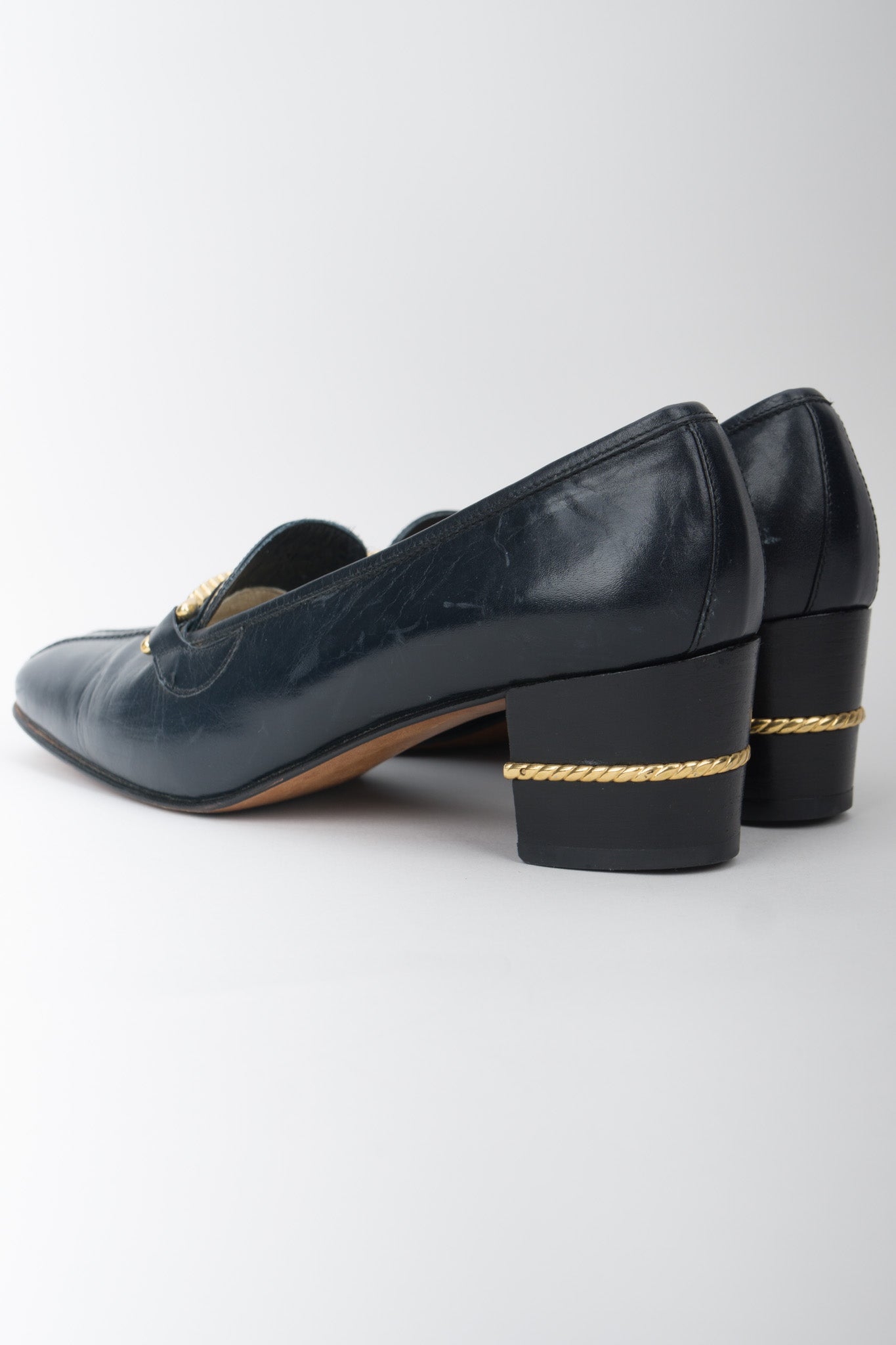 Gucci Vintage Gold Braid Heeled Loafers