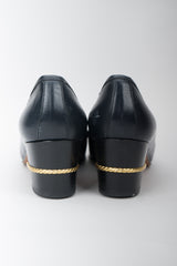 Gucci Vintage Gold Braid Heeled Loafers