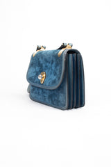 Gucci Vintage Peacock Blue Suede Shoulder Bag