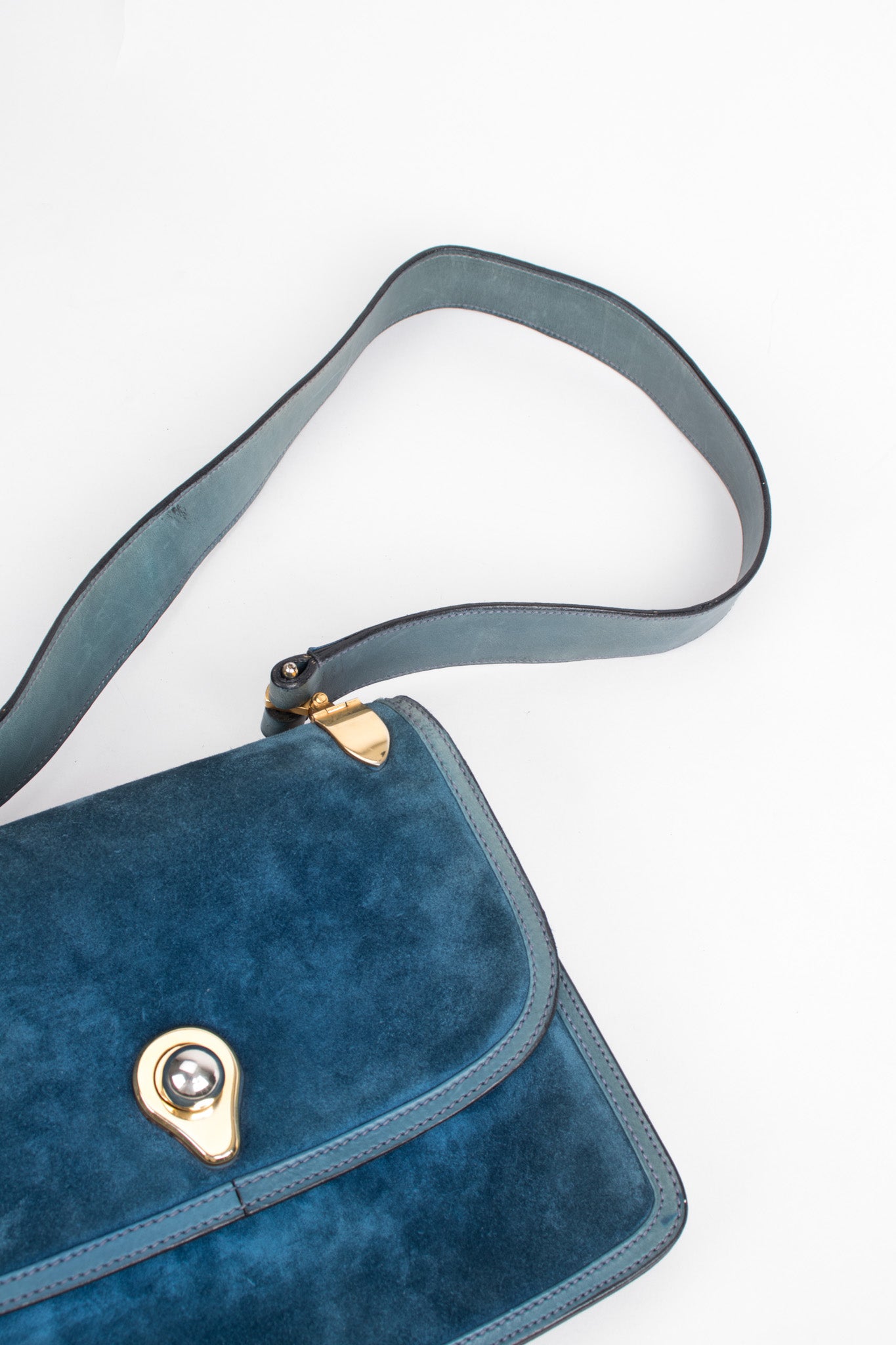 Gucci Vintage Peacock Blue Suede Shoulder Bag