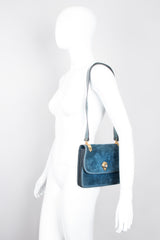 Gucci Vintage Peacock Blue Suede Shoulder Bag